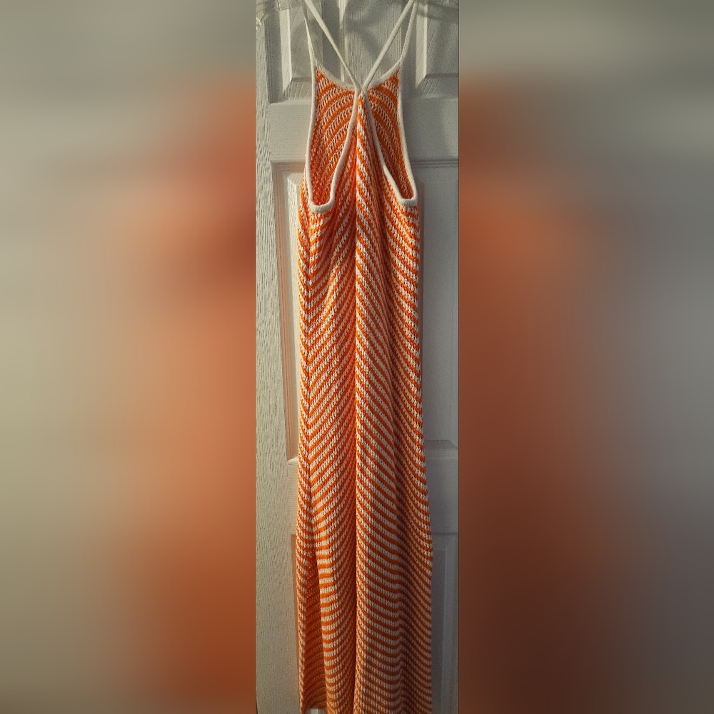 Chevron Stitch Midi DressSize: LColor: Exotic Orange/ Bright White Sweater Dress